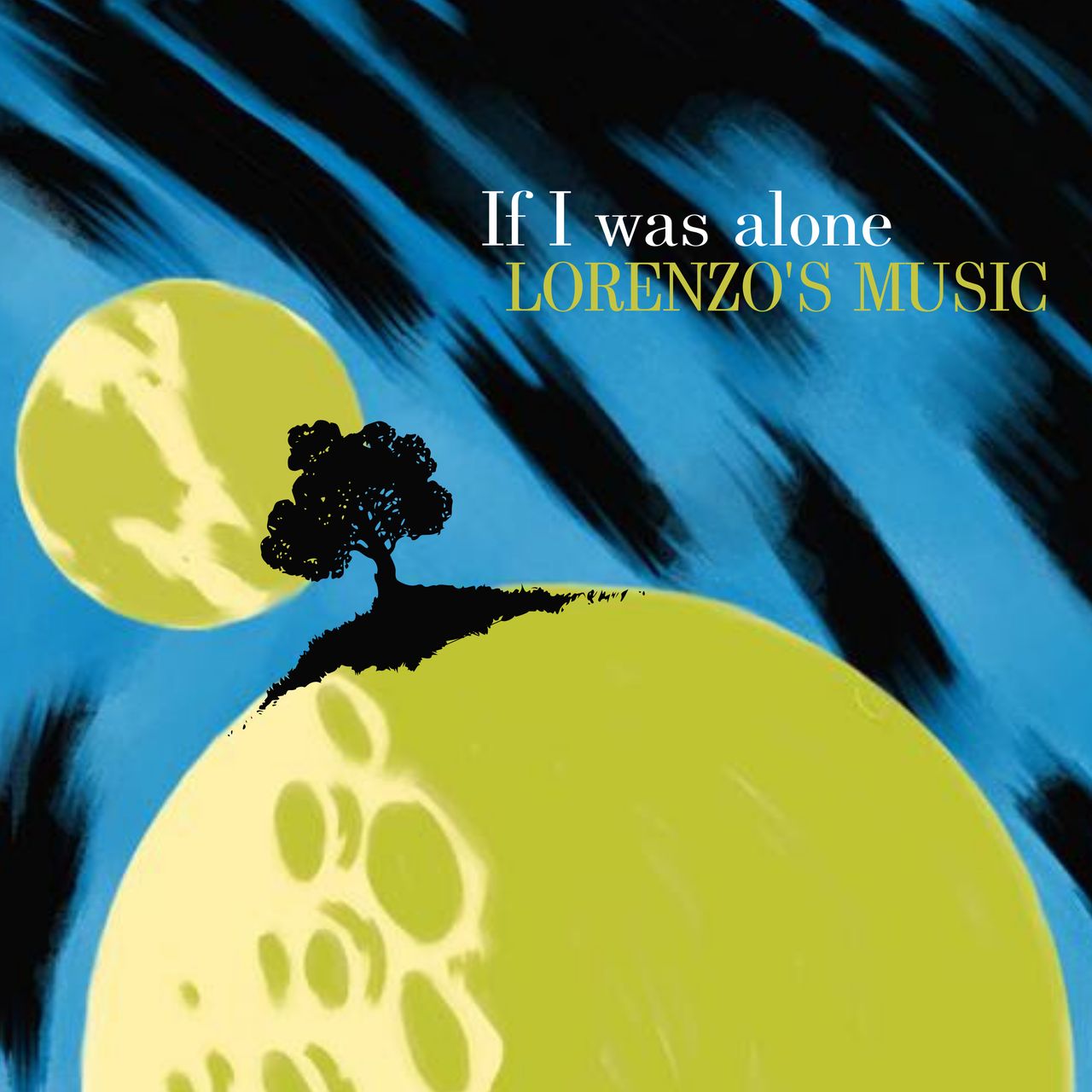 illustration of a planet in space with a tree on it surrounded by dark clouds